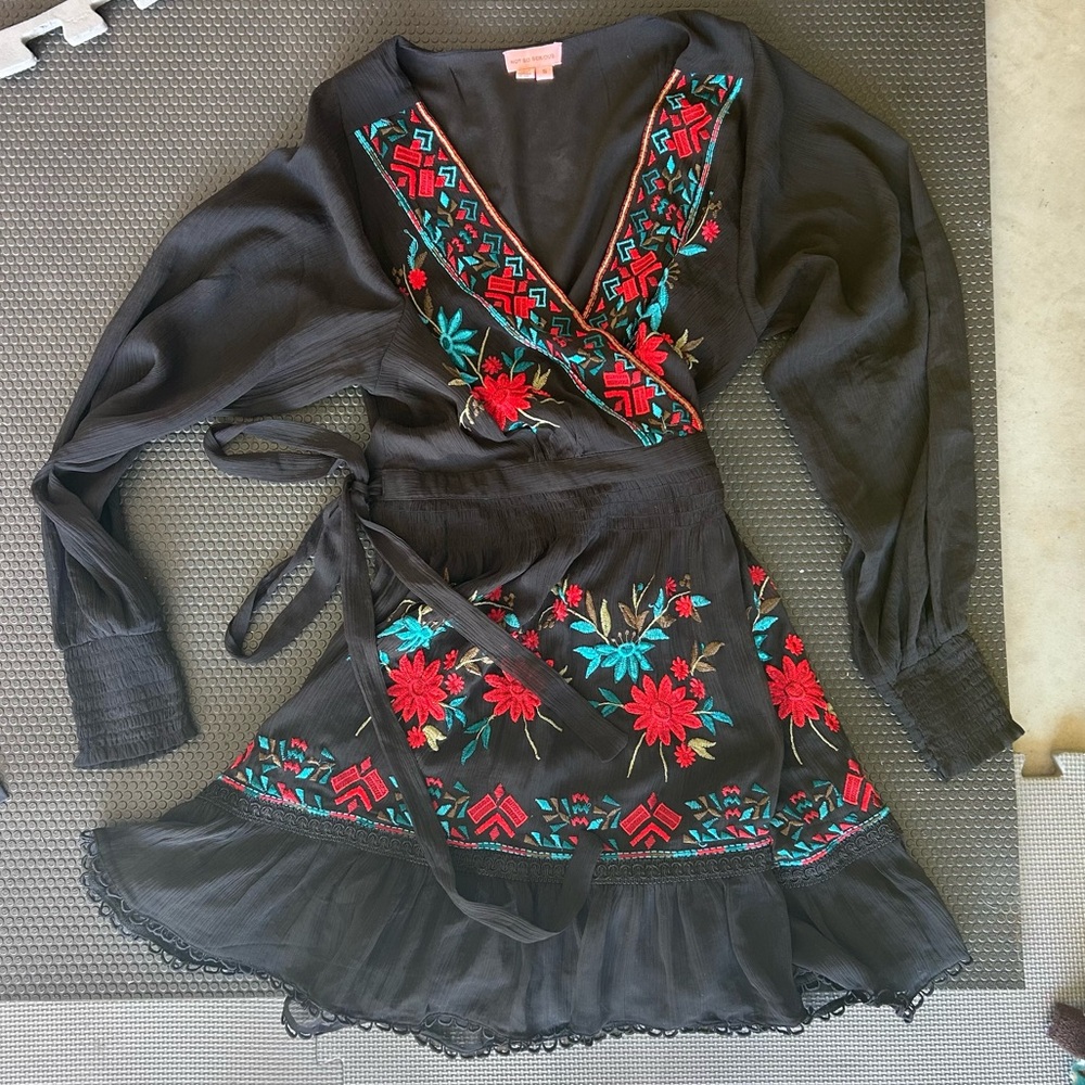 Not So Serious embroidered wrap dress flowy